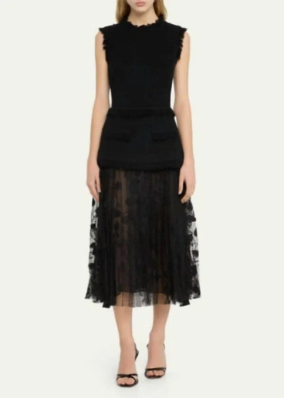 Shop Oscar De La Renta Ribbon Tweed And Velvet Guipure Dress In Black