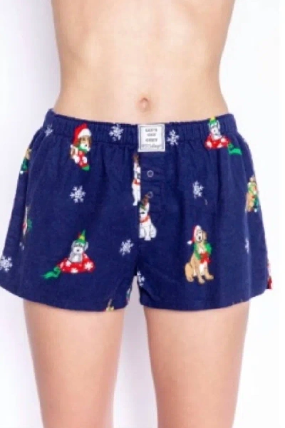 Shop Pj Salvage Women's Holiday Pups Flannel Shorts In Navy In Blue