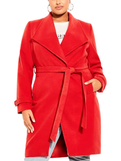 Shop City Chic Plus Womens Large Lapel Long Sleeves Long Coat In Red