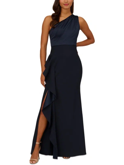 Shop Adrianna Papell Womens Pleated Ruffle Evening Dress In Blue