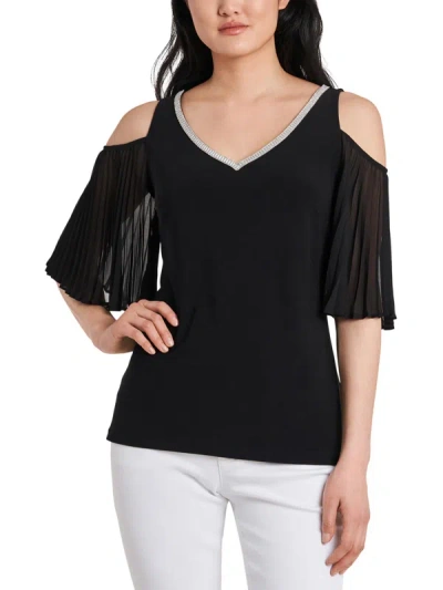 Shop Msk Petites Womens Embellished Cold Shoulder Blouse In Black