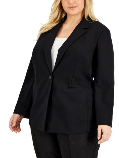 Shop Anne Klein Plus Womens Copression Long Sleeves One-button Blazer In Black