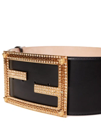 Shop Fendace Elegant Crystal-studded Leather Women's Belt In Black