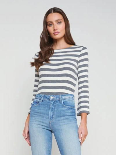 Shop L Agence Lucille Boatneck Top In Marengo/white Stripe