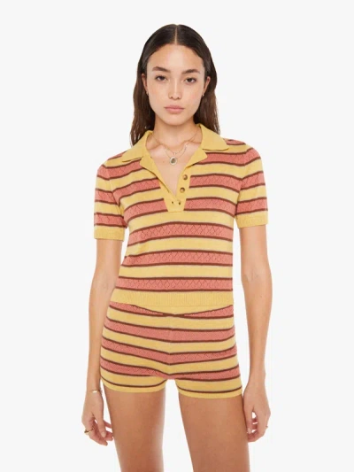 Shop Mother The Hot Under The Collar Top Mustard Brown Stripe In Yellow, Size Large