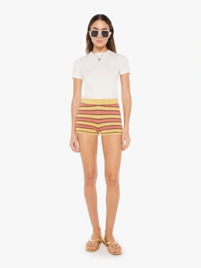 Shop Mother High Waisted Blissful Bootie Shorts Mustard Brown Stripe In Yellow - Size Small