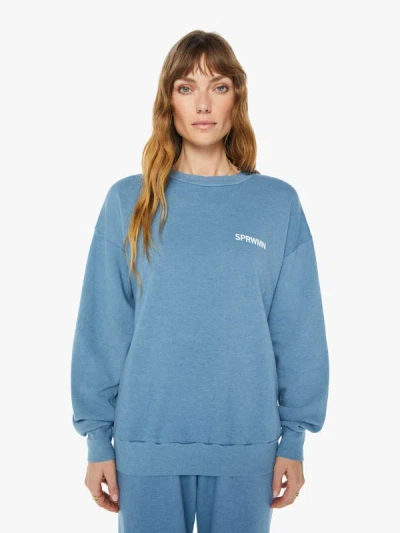 Shop Sprwmn Tiny Logo Sweatshirt Chambray In Blue - Size X-large