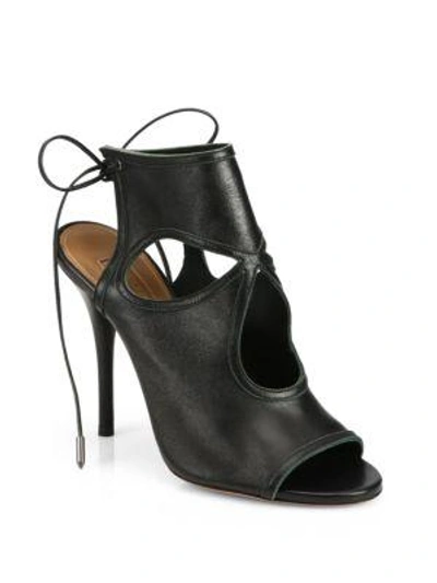 Shop Aquazzura Sexy Thing Cutout Leather Tie-back Sandals In Black