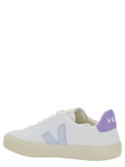 Shop Veja 'campo' White Low Top Sneakers With Violet Logo In Cotton Woman