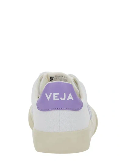 Shop Veja 'campo' White Low Top Sneakers With Violet Logo In Cotton Woman