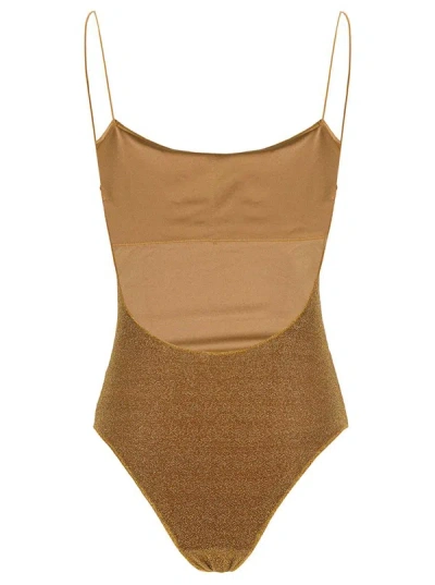 Shop Oseree 'lumière Maillot' Gold Swimsuit With Open Back In Lurex Woman In Grey