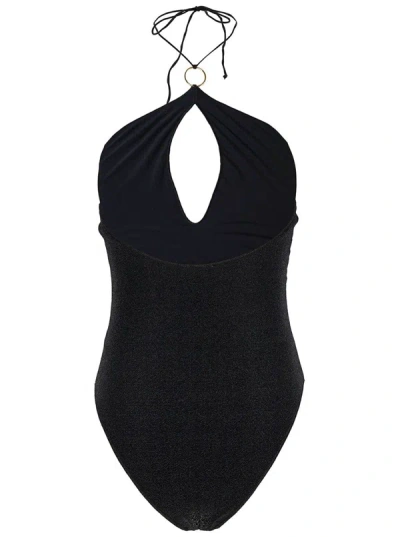 Shop Oseree 'lumière' Black One-piece Swimsuit With Cut-out And Ring In Polyamide Blend Woman