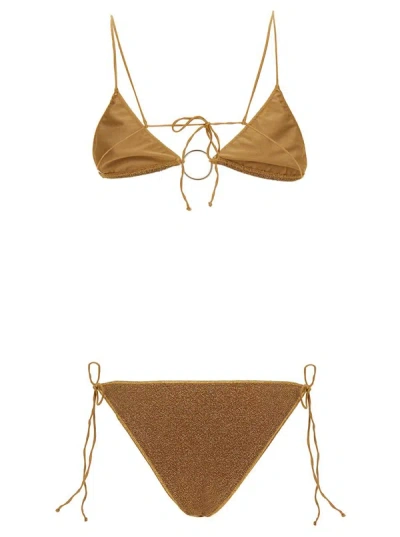 Shop Oseree 'lumière' Gold Microkini With Rings In Lurex Woman In Grey