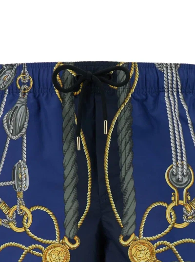 Shop Versace 'nautical' Blue Smiwsuit Trunks With Barocco Motif In Tech Fabric Man