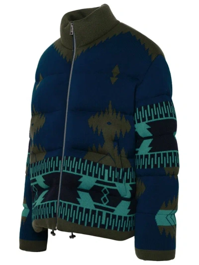 Shop Alanui 'icon Jacquard' Blue Virgin Wool Down Jacket