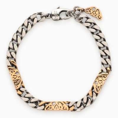 Shop Alexander Mcqueen Seal Logo Chain Bracelet Silver/gold In Metal