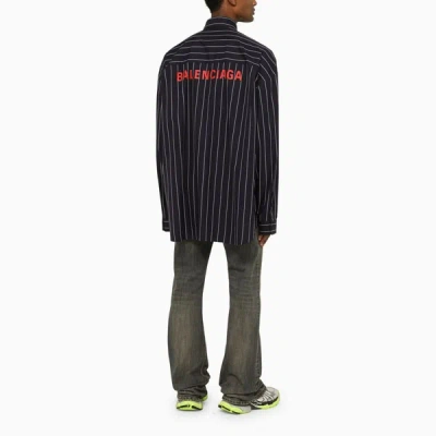 Shop Balenciaga Pinstripe Oversize Shirt In Blue