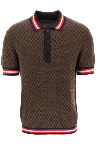 Shop Balmain Mini Monogram Jacquard Polo Shirt In Brown