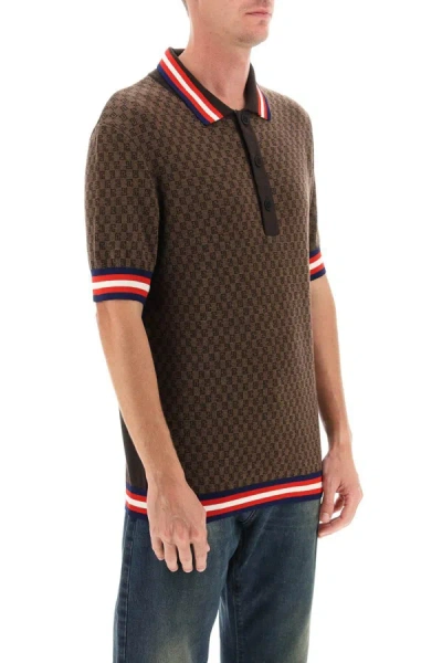 Shop Balmain Mini Monogram Jacquard Polo Shirt In Brown
