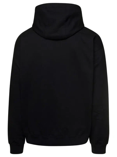 Shop Versace Black Hoodie With Contrasting Logo Lettering Print In Cotton Man