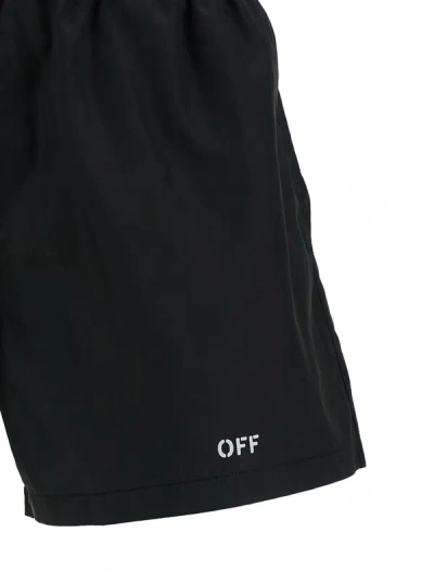 Shop Off-white Black Swimsuit Trunks With Contrasting Print In Tech Fabric Man