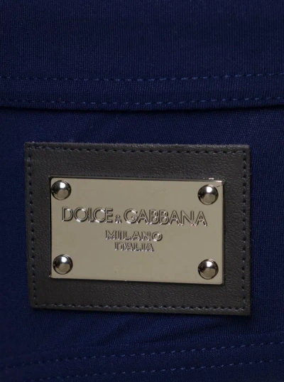 Shop Dolce & Gabbana Blue Swim Brief With Branded Drawstring And Logo Tag In Stretch Polyamide Man