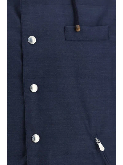 Shop Brunello Cucinelli Down Jackets In Blu Colorato+semi Di Lino