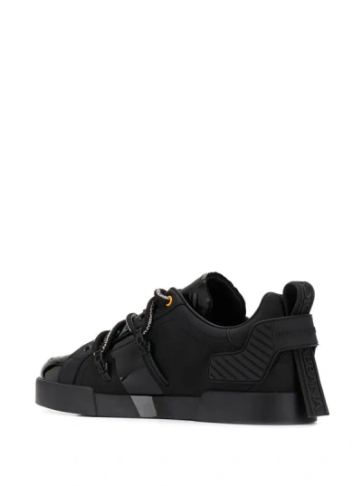 Shop Dolce & Gabbana Man's Portofino Black Leather  Sneakers