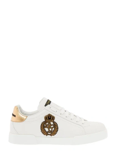 Shop Dolce & Gabbana Man's Portofino White Leather Sneaker With Logo Detail