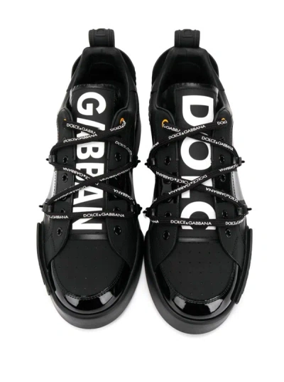 Shop Dolce & Gabbana Man's Portofino Black Leather  Sneakers