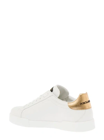 Shop Dolce & Gabbana Man's Portofino White Leather Sneaker With Logo Detail