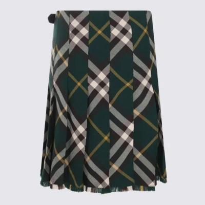 Shop Burberry Dark Green Wool Skirt In Ivy Ip Check