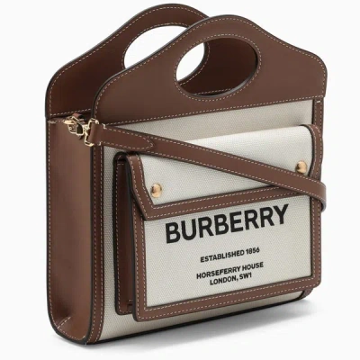 Shop Burberry Pocket Tote Bag In Canvas And In Beige