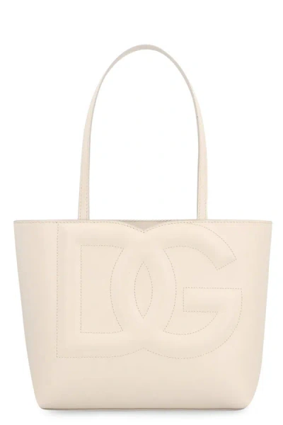 Shop Dolce & Gabbana Logo Leather Tote In Ivory