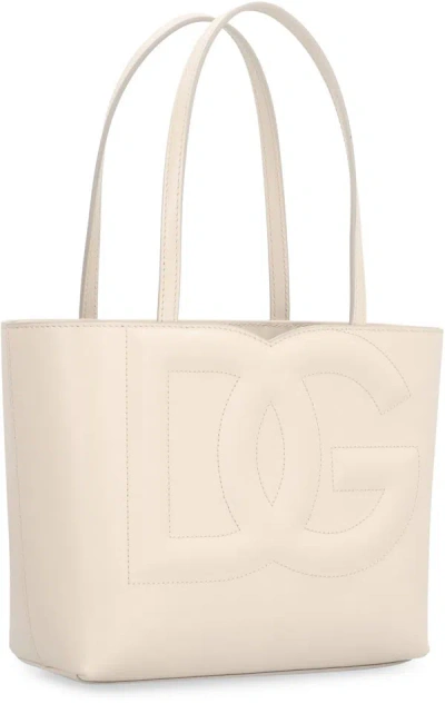 Shop Dolce & Gabbana Logo Leather Tote In Ivory