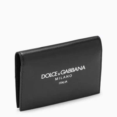 Shop Dolce & Gabbana Dolce&gabbana Calfskin Passport Holder With Logo In Black