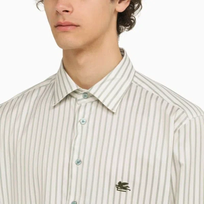 Shop Etro White/green Striped Long Sleeved Shirt