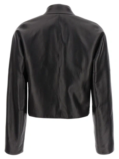 Ferragamo Short Leather Jacket With Collar And Zipper In Black