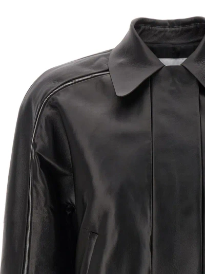Ferragamo Short Leather Jacket With Collar And Zipper In Black