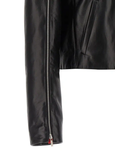 Ferragamo Short Leather Jacket With Collar And Zipper In Black