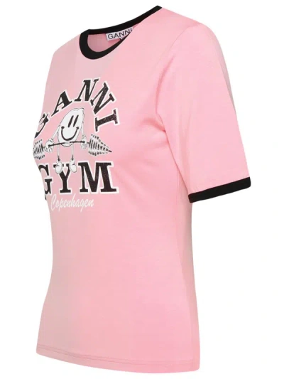 Shop Ganni 'gym' Pink Lyocell Blend T-shirt