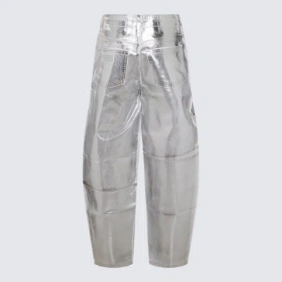 Shop Ganni Silver Cotton Jeans In White