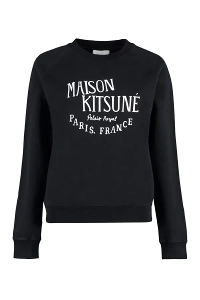 Shop Maison Kitsuné Logo Detail Cotton Sweatshirt In Black