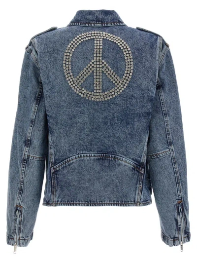 Shop Mo5ch1no Jeans Crystal Denim Jacket In Blue