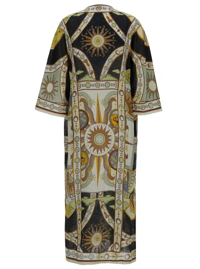 Shop Tory Burch Multicolor Kaftan With All-over Graphic Print In Linen Woman