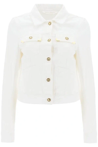 Shop Palm Angels Short Denim Jacket In White