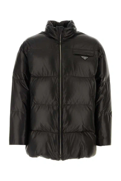 Shop Prada Leather Jackets In Black