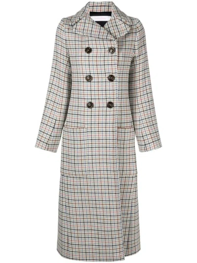 Shop See By Chloé Long Double-breasted Checked Coat In Grey
