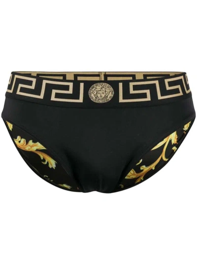 Shop Versace Swim Brief With Greca Motif In Black Technical Fabric Man