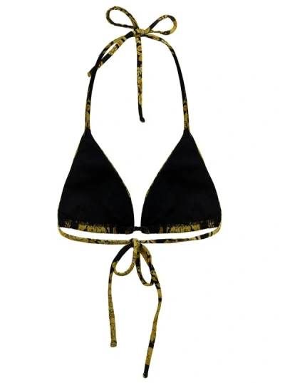 Shop Versace Woman's Lycra Baroque Printed Tringle Bikini Top In Black